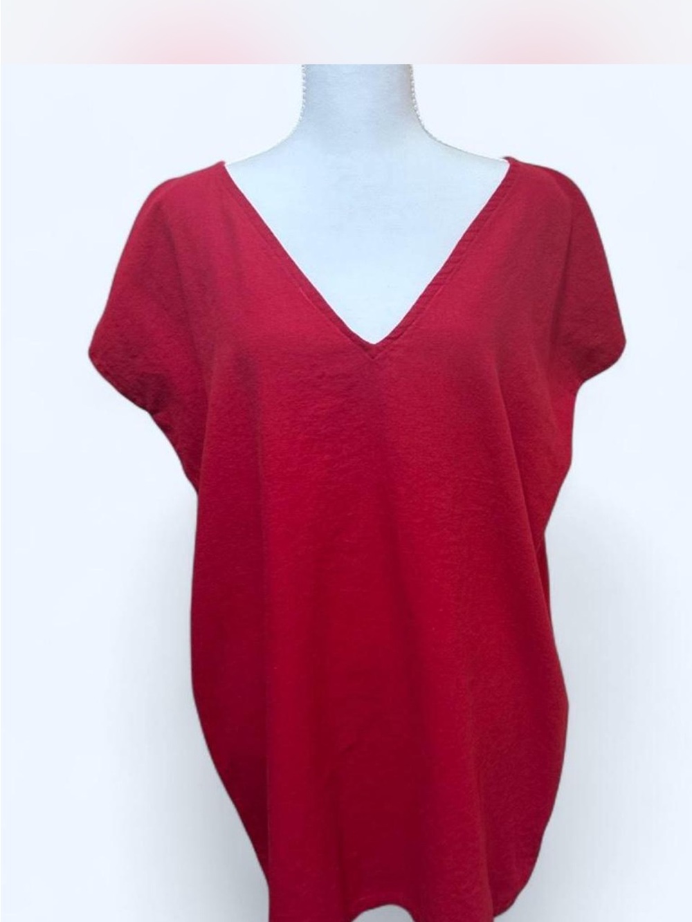 Krysta Frond Clothing Red Linen V-Neck Tunic Top / Mini Dress small batch rare